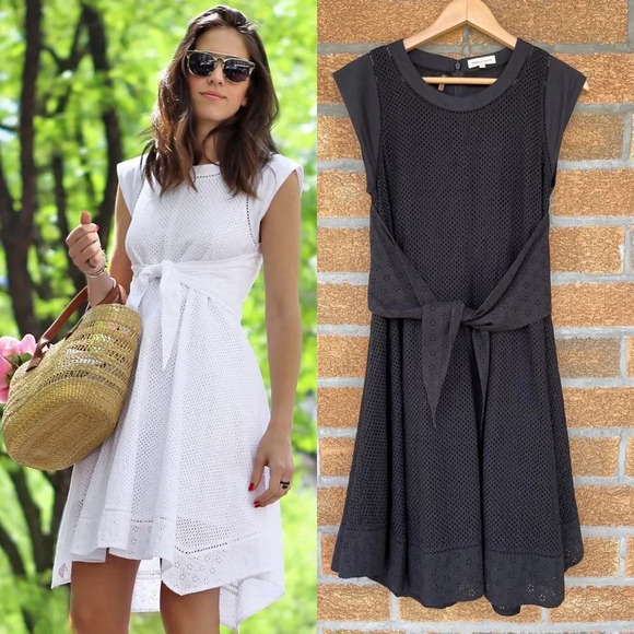 Rebecca Taylor Mixed Eyelet Tie Waist Dress size 4 - Picture 1 of 12